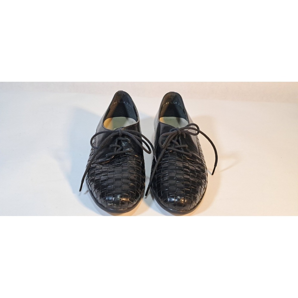 Trotters Black Leather Woven Lace Up Oxford Shoes‎ Womens Size 7.5N